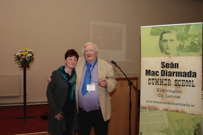 Tim Pat Coogan and a member of the audience member at the Sean MacDiarmada Summer School in Kiltyclogher Co Leitrim
